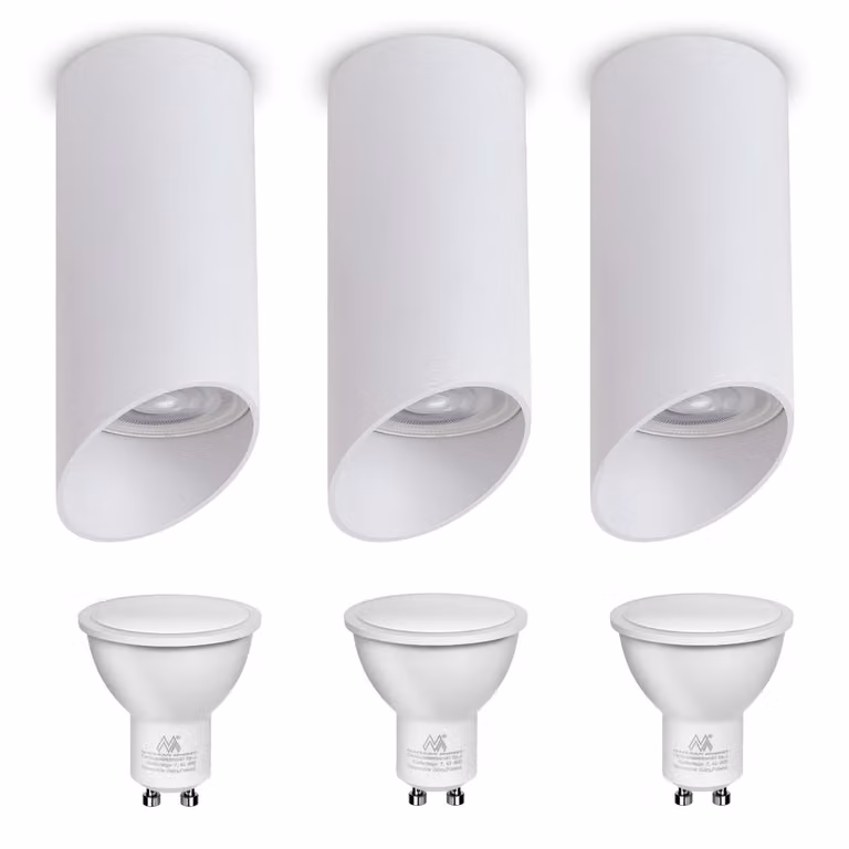 3x spot in alluminio a plafone bianco caldo 3000K 7W GU10 3 lampadine LED