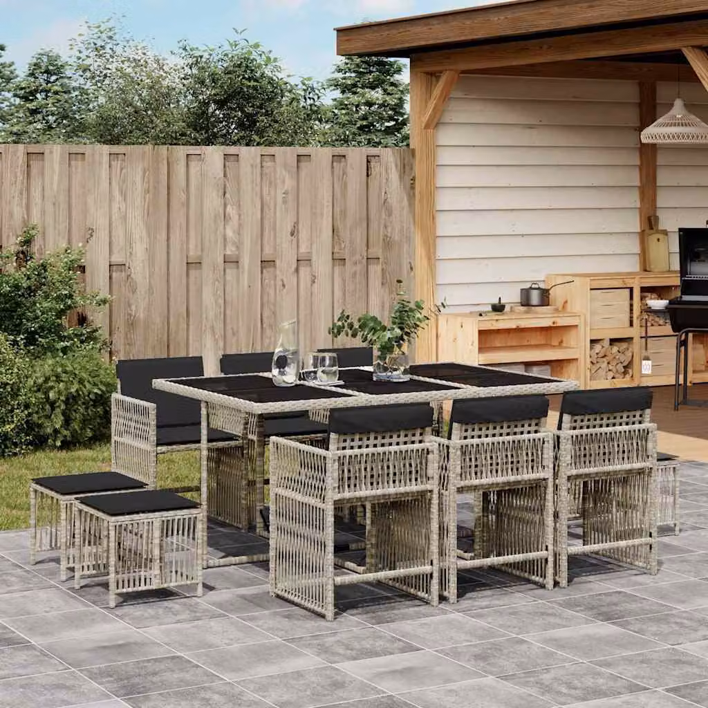 vidaXL Set Pranzo da Giardino 11pz in Polyrattan con Cuscini Grigio Antracite e Piano in Vetro – 1