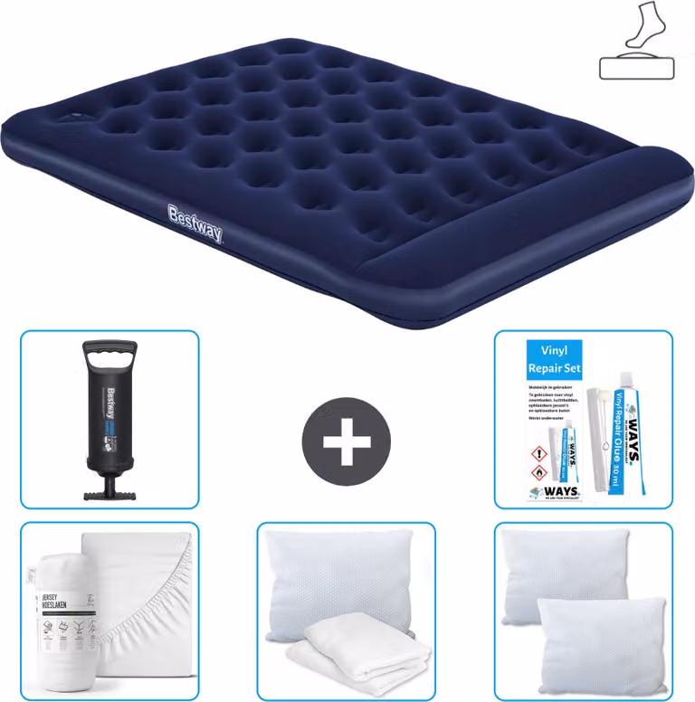 Materasso gonfiabile Bestway - 2 persone - 152 x 203 x 28 cm - Blu - Accessori inclusi