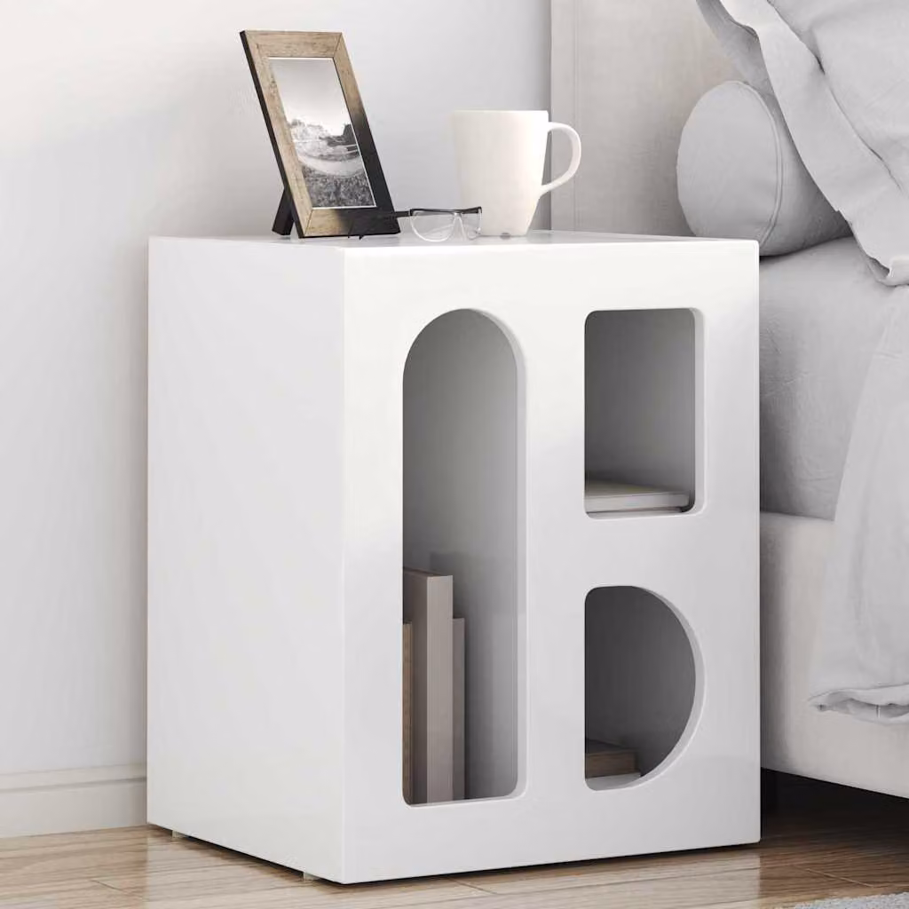 Comodino moderno vidaXL ELST Bianco Lucido L 40 cm x P 35 cm x H 50 cm