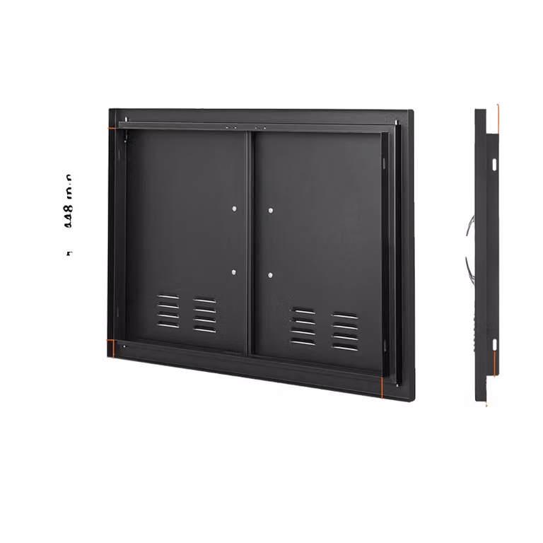 Porta per barbecue, acciaio inossidabile di alta qualità, design piatto, pannelli ventilati, dimensioni 30 x 21 pollici, colore nero