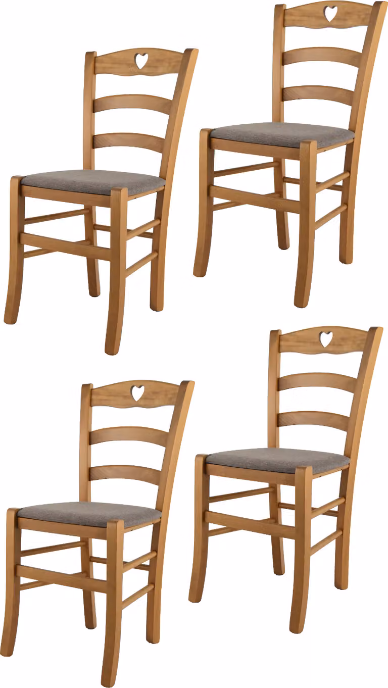t m c s Tommychairs - Set di 4 sedie CUORE per cucina e sala da pranzo, Struttura robusta in legno di faggio laccato nel colore rovere e sedile imbottito rivestito in tessuto nel colore marrone fulvo