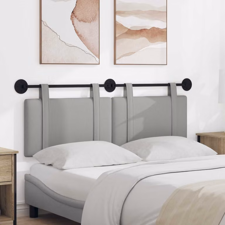 Testiera sospesa vidaXL in tessuto Grigio Nuvola con struttura in legno e pannello imbottito, L: 130 cm, H: 55 cm, P: 5,89 cm