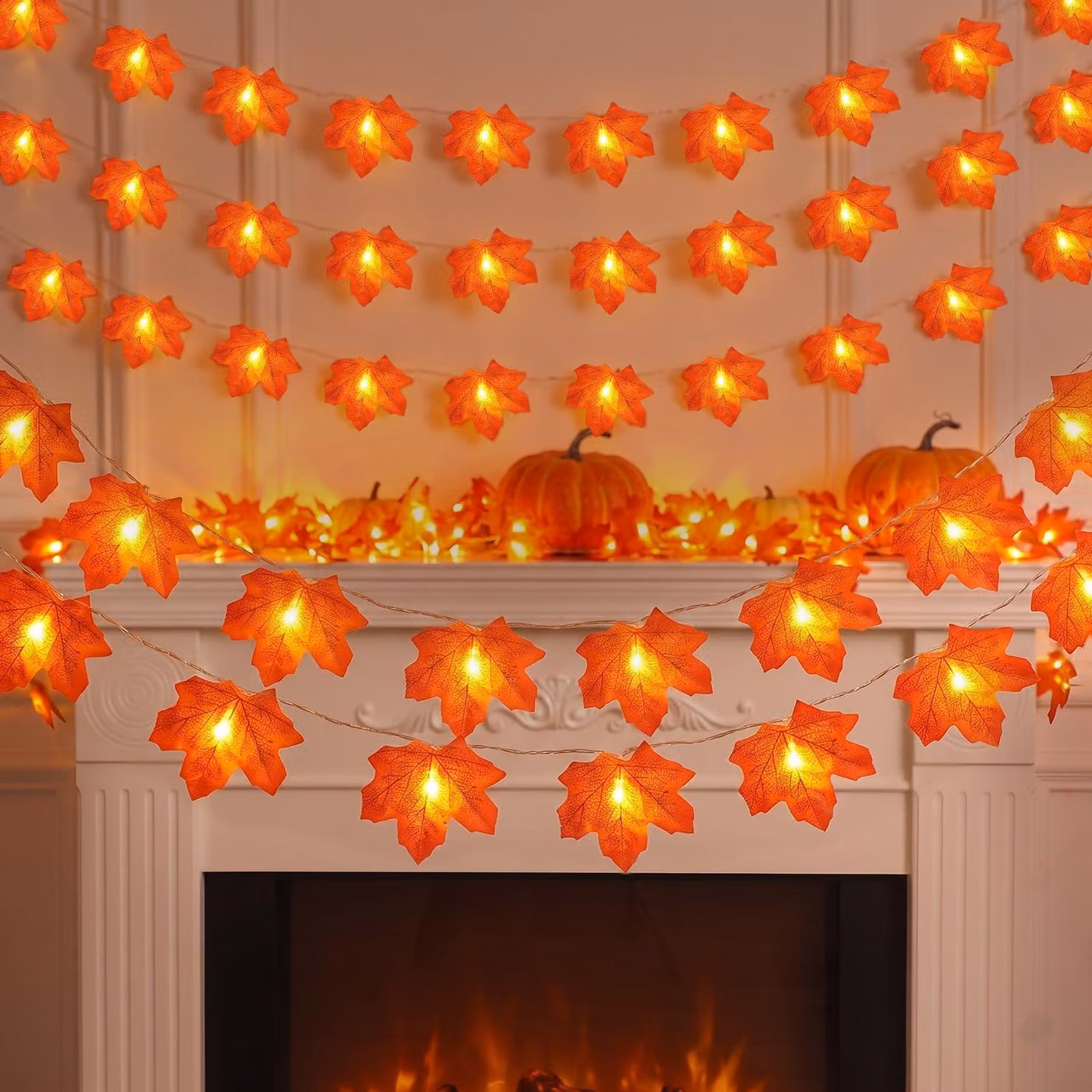 Catena luminosa a forma di foglie d'acero autunnali, lunghezza 3 metri, 20 LED, alimentata a batteria