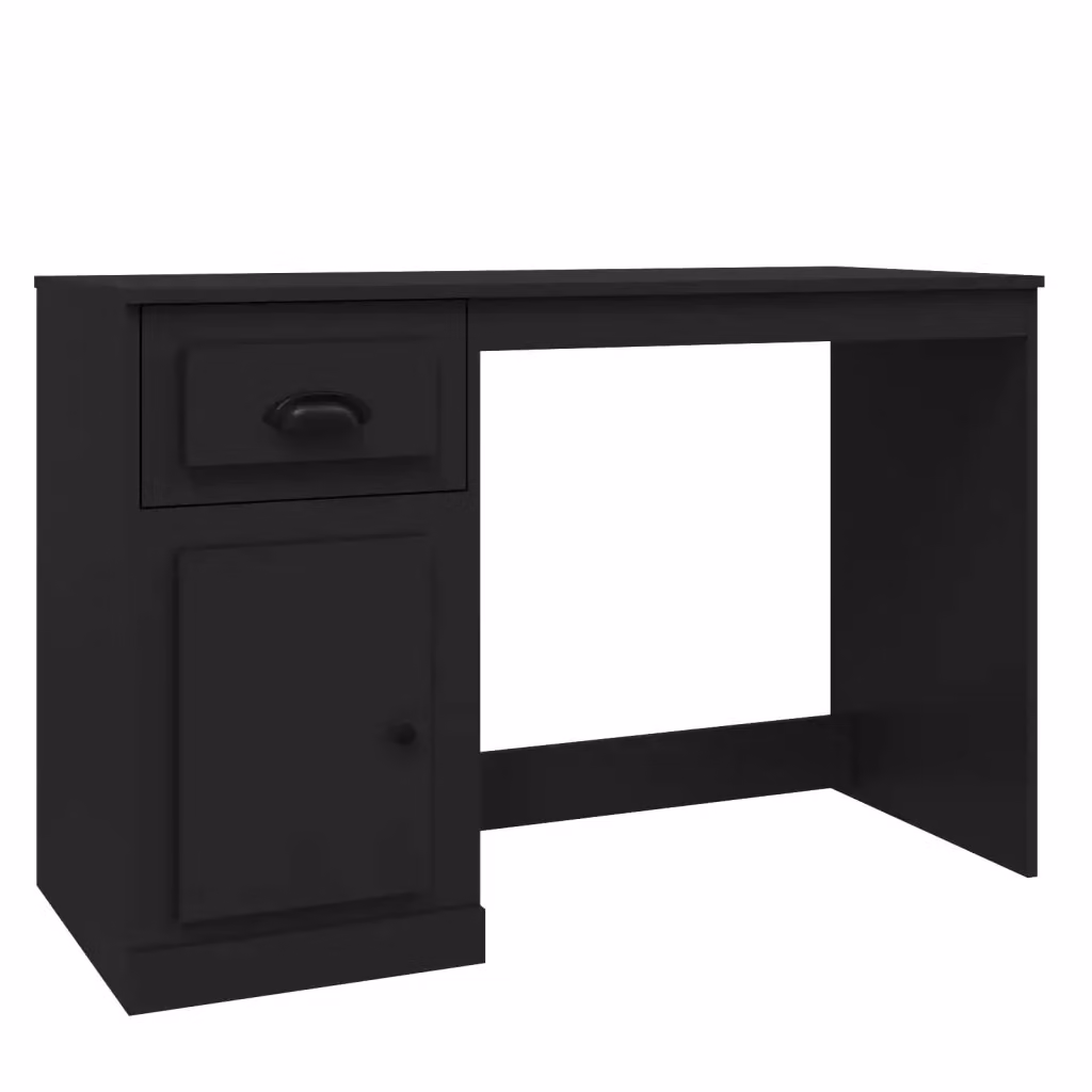 Scrivania moderna vidaXL nera in legno con piano rettangolare L: 115 cm, P: 50 cm, H: 75 cm – 2