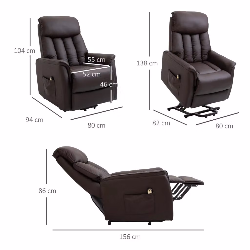 Poltrona Relax Elettrica con Alzapersona REDOM in Finta Pelle Marrone L: 80 cm, P: 94 cm, H: 104 cm – 2