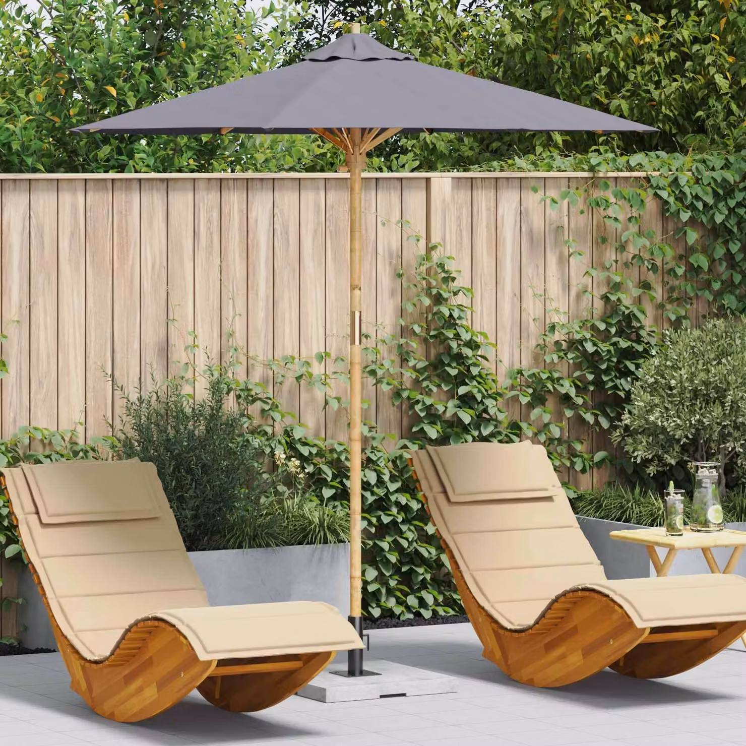 Maison Exclusive - Ombrellone da giardino rotondo, diametro 217 x 230 cm, bambù, grigio scuro