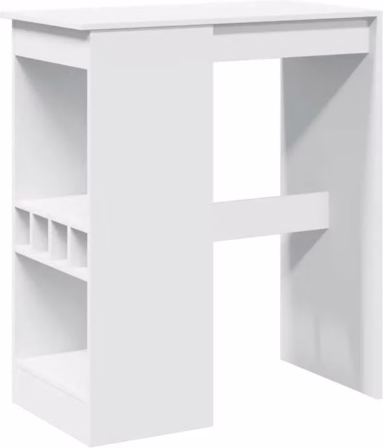 Tavolo Bar Moderno Bianco con Rastrelliera e Ripiani in Truciolato L: 90 cm, P: 47,5 cm, H: 103,5 cm