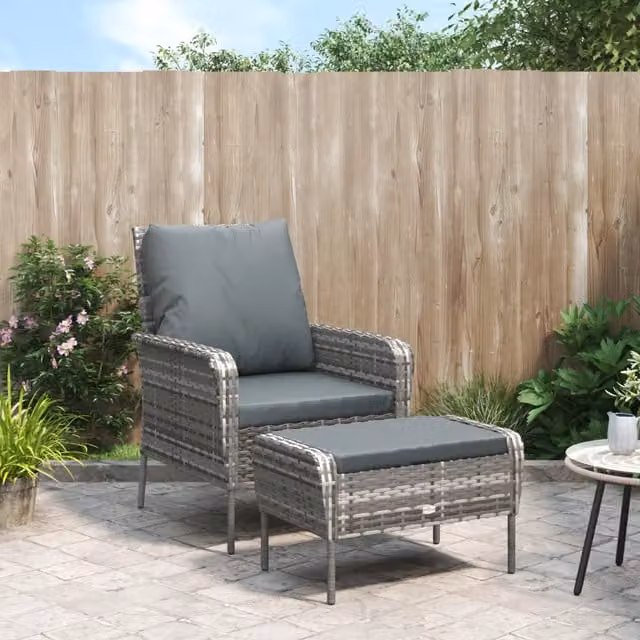 Poltrona da giardino con poggiapiedi vidaXL in rattan e metallo color antracite