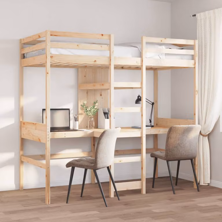 vidaXL Giroletto Soppalco in Legno Massello di Pino, Colore Marrone, L/P/H: 75 x 190 x 195,5 cm