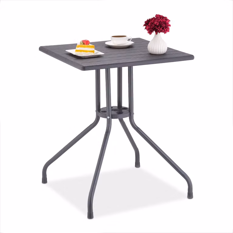 Tavolo da giardino Relaxdays, dimensioni: 75 x 61 x 61 cm, tavolo da balcone effetto legno, plastica, metallo, tavolo da terrazza quadrato, grigio