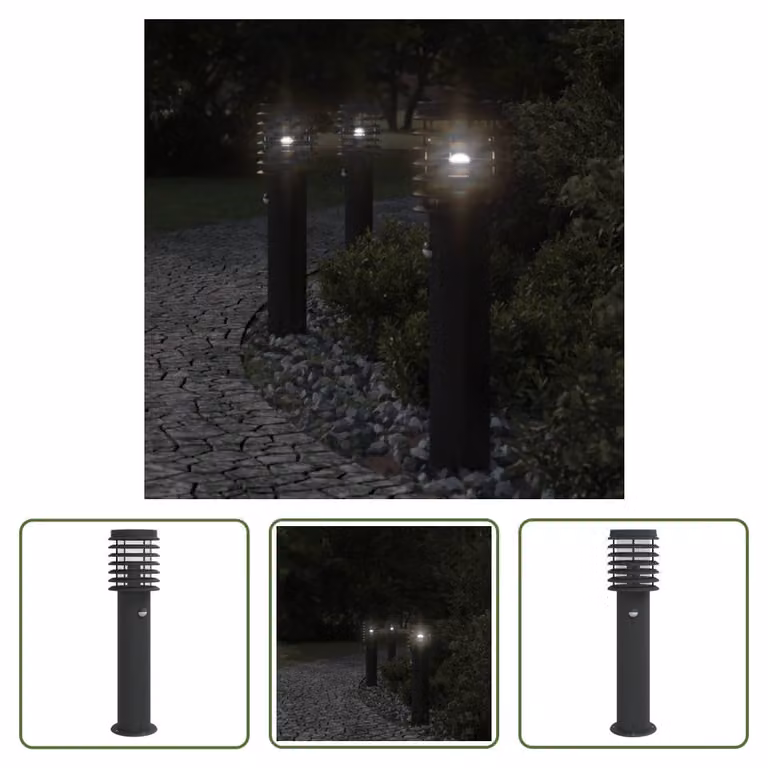 The Living Store: lampada da percorso con sensore di movimento, nera, 60 cm, acciaio inossidabile