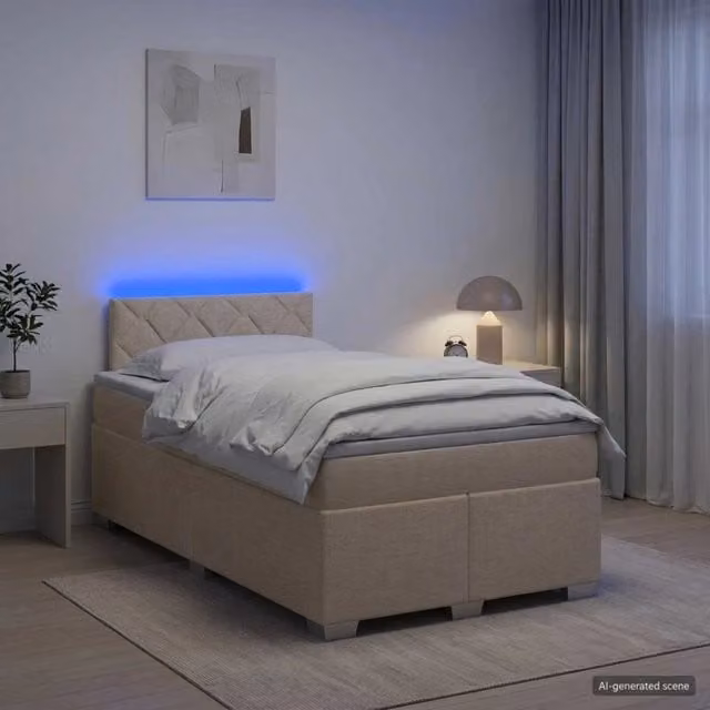 Letto con Box Spring, Materasso Ibrido e Illuminazione LED vidaXL, Colore Beige, L/P: 120 x 200 cm – 1