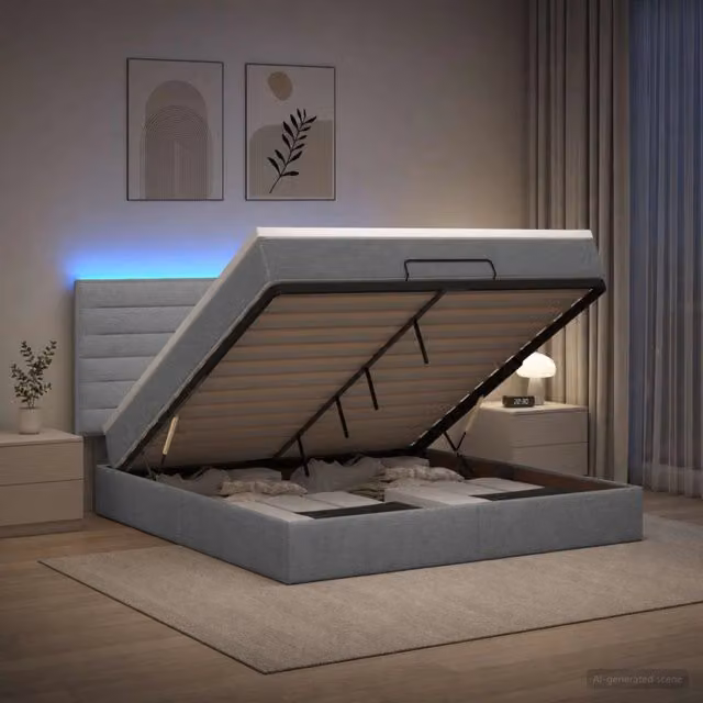 Letto Ottomano con Materasso vidaXL, Struttura Imbottita con Illuminazione LED e Porta USB, Grigio e Bianco, L/P/H: 200 x 140 x 88 cm