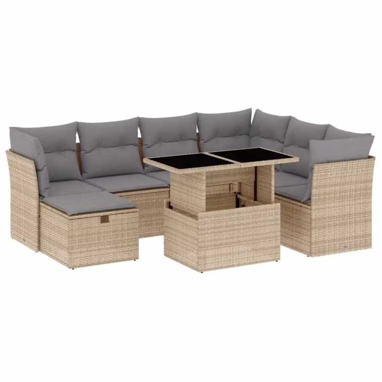 Set Divano da Giardino 8 pz con Cuscini Beige in Polyrattan