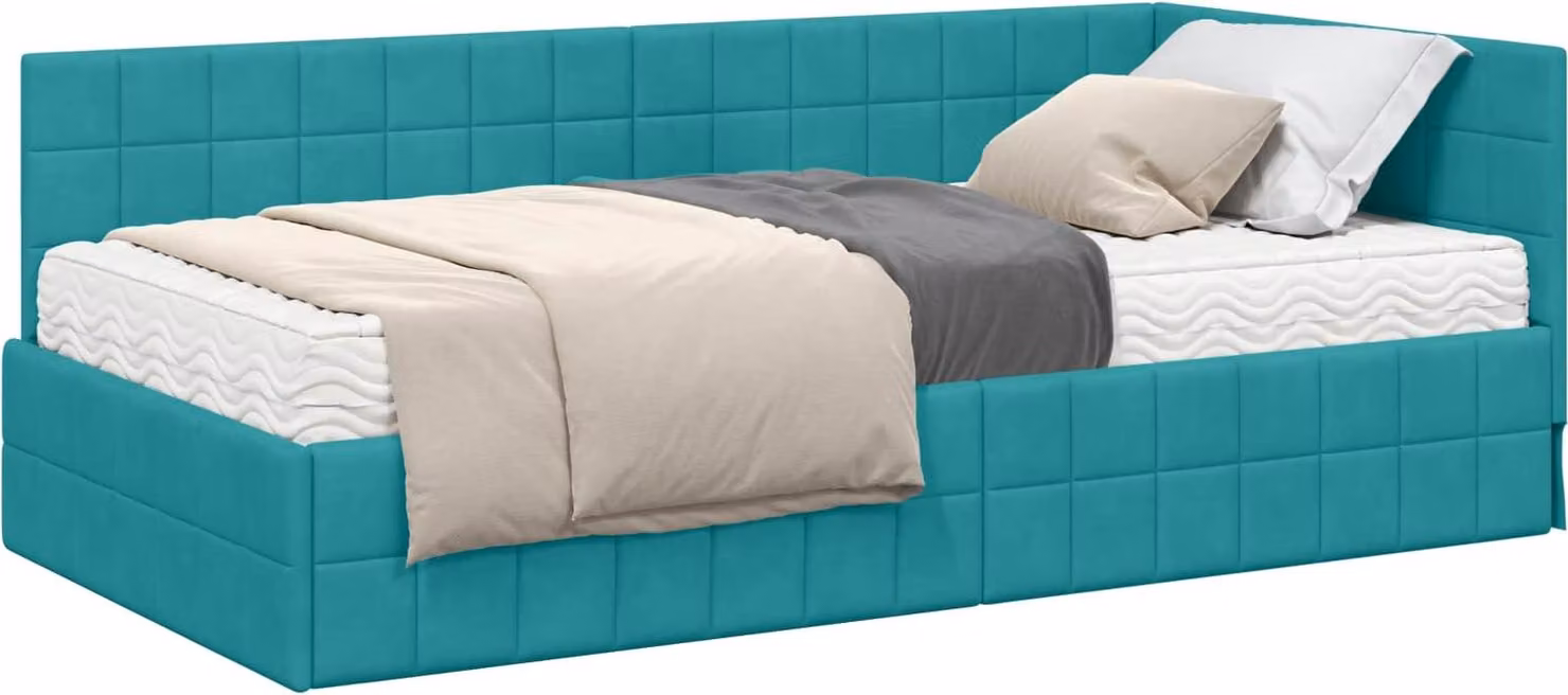 Struttura Letto Angolare con Materasso 2 pcs Turchese Velluto