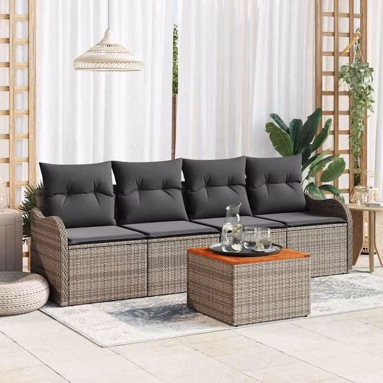 Maison Exclusive - Set da giardino composto da 5 pezzi, divano, colore grigio, realizzato in rattan sintetico