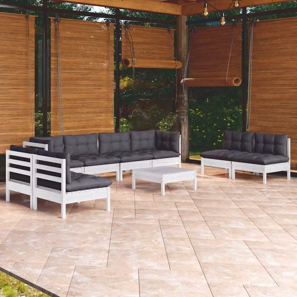 Set Salotto da Giardino vidaXL in Legno di Pino con Cuscini, Design Moderno a L con Ottoman, Colori Bianco, Antracite o Grigio
