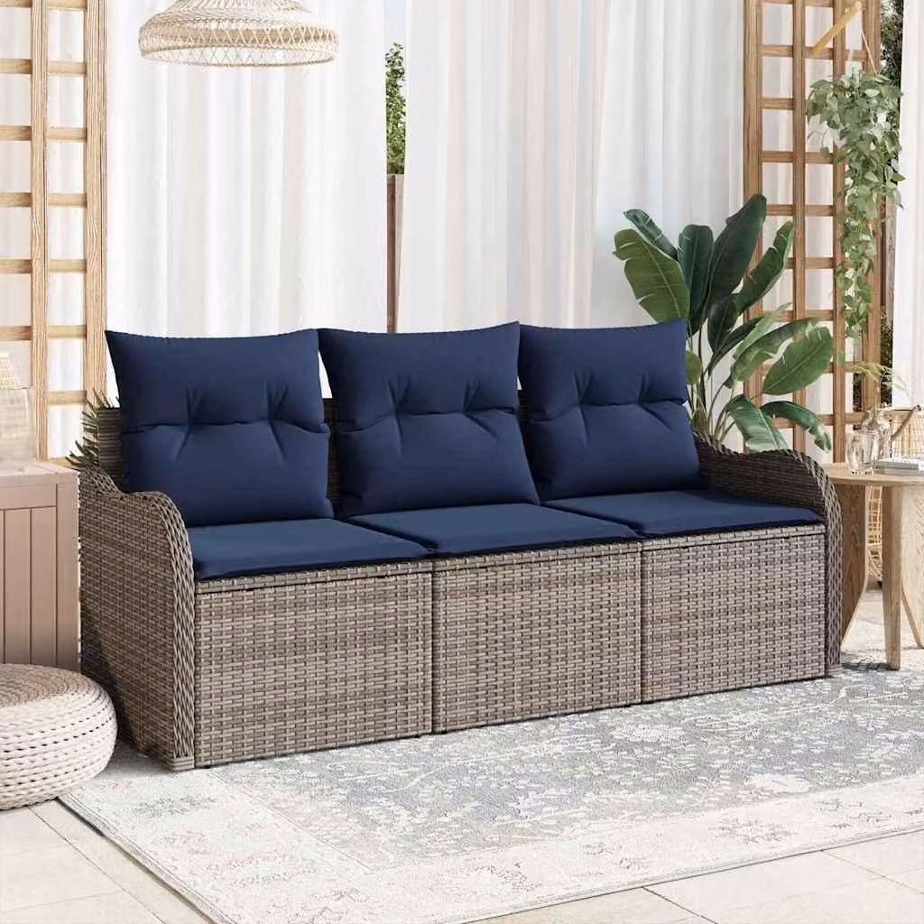 Maison Exclusive - Set da giardino composto da 3 pezzi, divano, colore grigio, realizzato in rattan sintetico