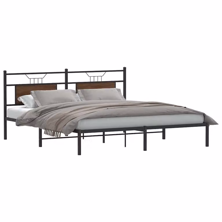 vidaXL Giroletto senza Materasso in Rovere Marrone con Struttura in Metallo e Listelli Fissi L/P/H: 188 x 219 x 91,5 cm
