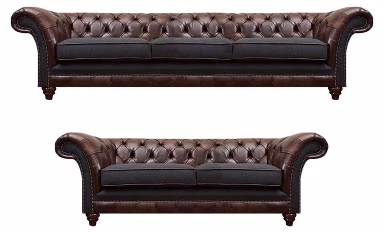 Chesterfield Braun-Graue Wohnzimmer Couchgarnitur Moderne Sofas 2tlg