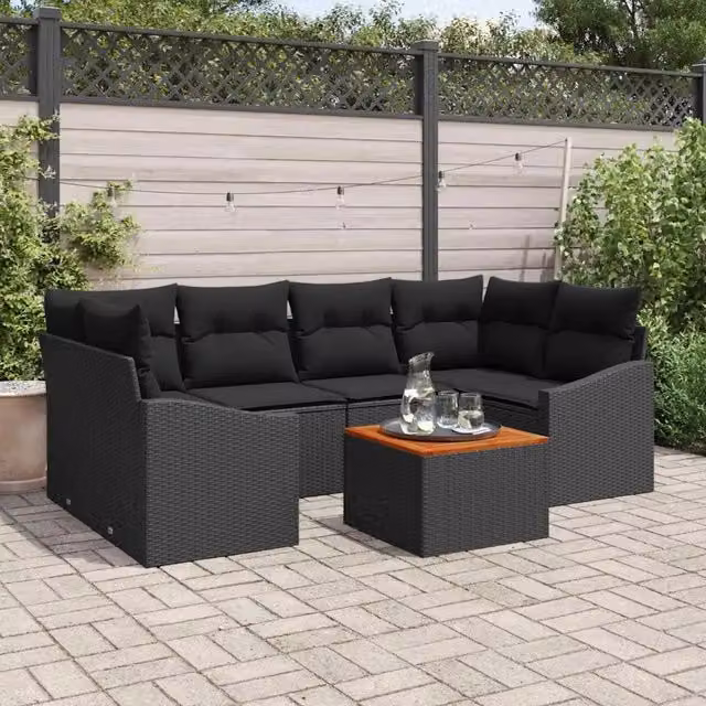 Set Divano da Giardino 7 pz Nero polyrattan 3356455