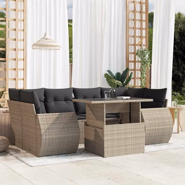 vidaXL Set Divani da Giardino a L 7pz con Cuscini Grigio Antracite e Tavolino in Metallo e Vetro
