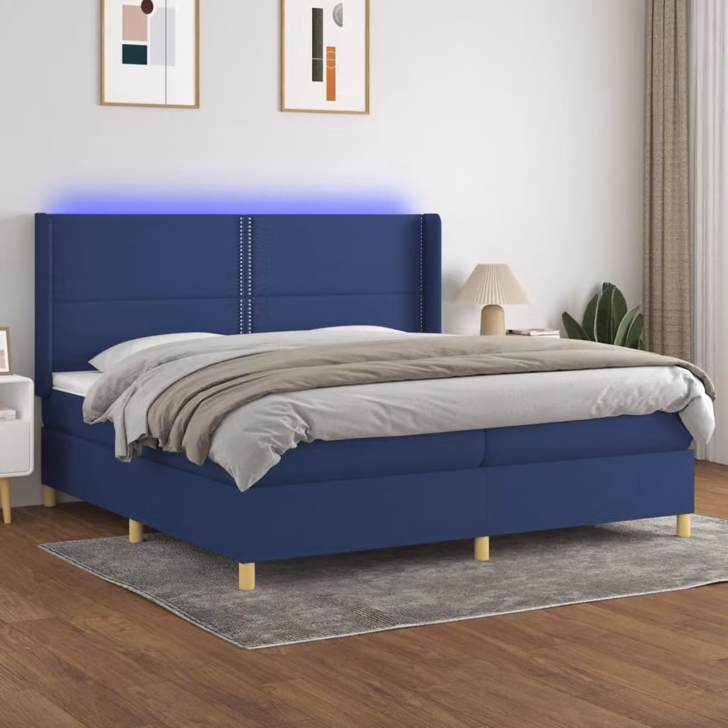 Maison Exclusive - Letto a Molle Materasso e LED Blu 200x200cm in Tessuto