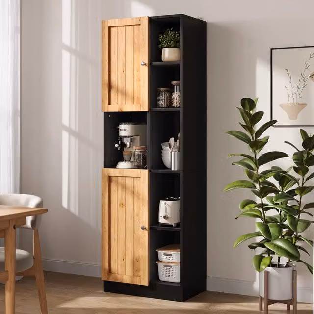 Armadio Angolare REDOM in MDF Nero e Legno Naturale con Ante a Battente, L/P/H: 50 x 35,5 x 170 cm