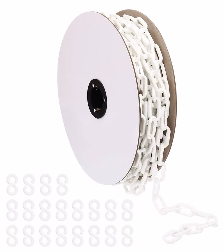 Catena in plastica, lunghezza 130 metri, diametro 1/4 di pollice (6 mm), colore bianco, ideale per delimitazioni e decorazioni