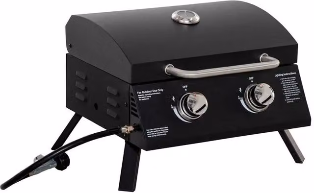 Barbecue a gas pieghevole da tavolo Outsunny in acciaio nero con coperchio e termometro