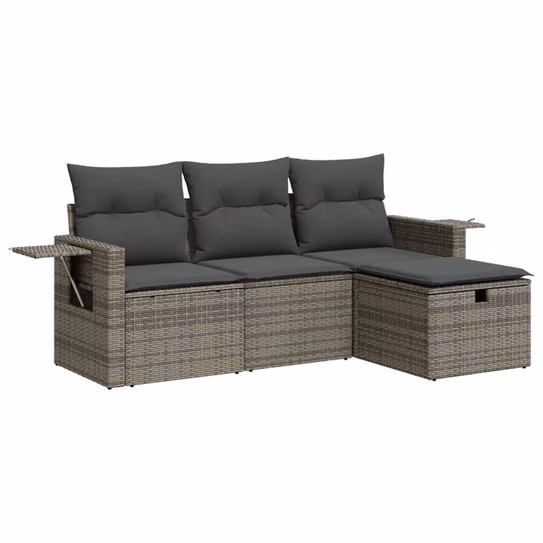Set Divani da Giardino 4 pz con Cuscini in Polyrattan Grigio