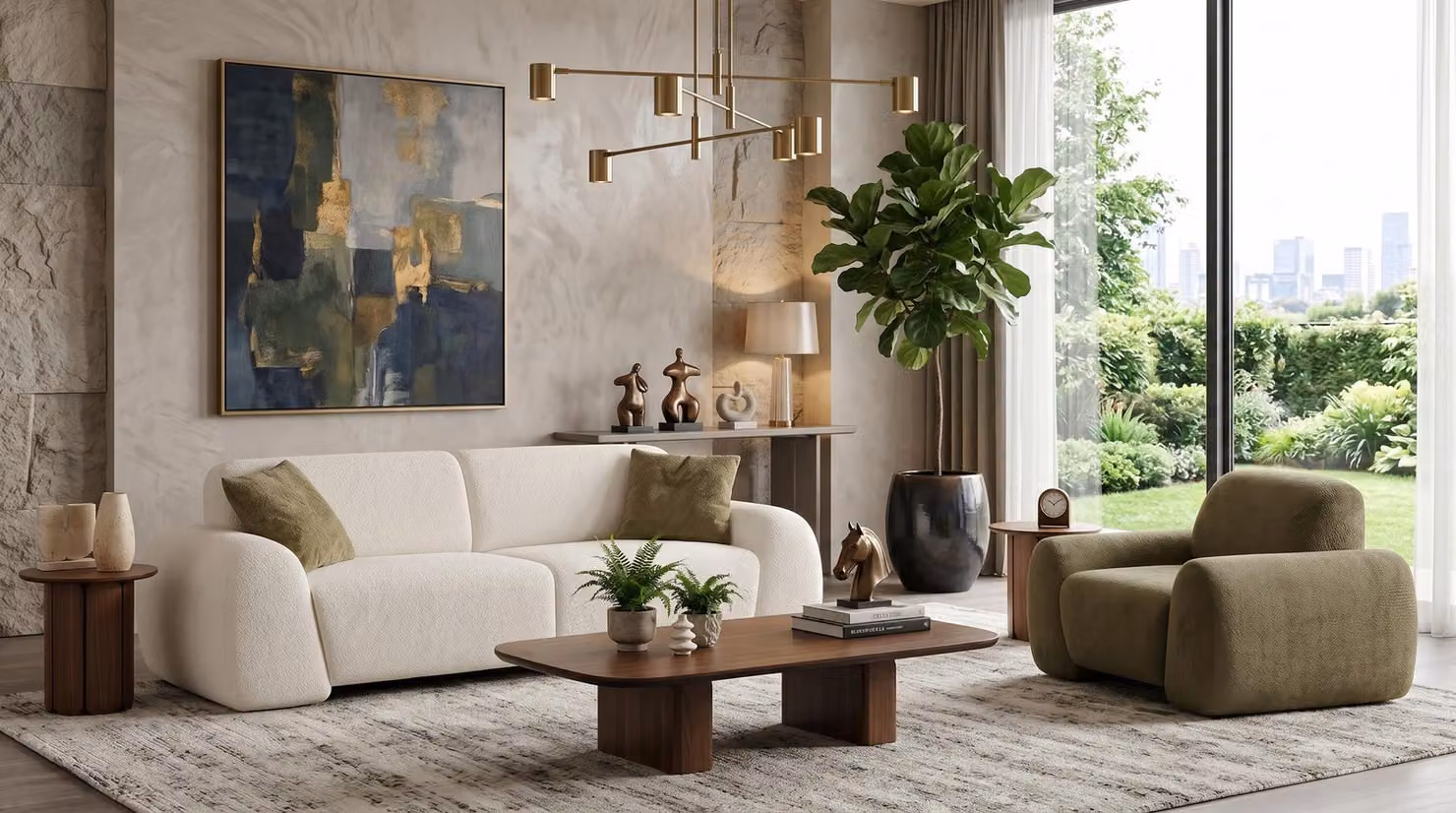 Wohnzimmer Set 3 Sitzer Sofa Sessel Modern Beige Harmonisch