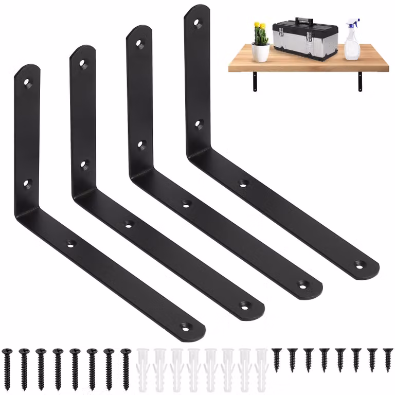 4 supporti a mensola neri, da montare a parete, supporti robusti per mensole, dimensioni 20,0 x 14,0 x 2,4 cm