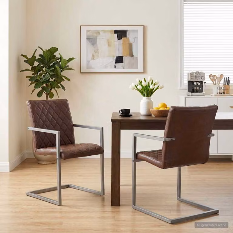 Set di 2 sedie da pranzo a sbalzo vidaXL in vera pelle marrone e metallo con design retro per cucina e sala da pranzo