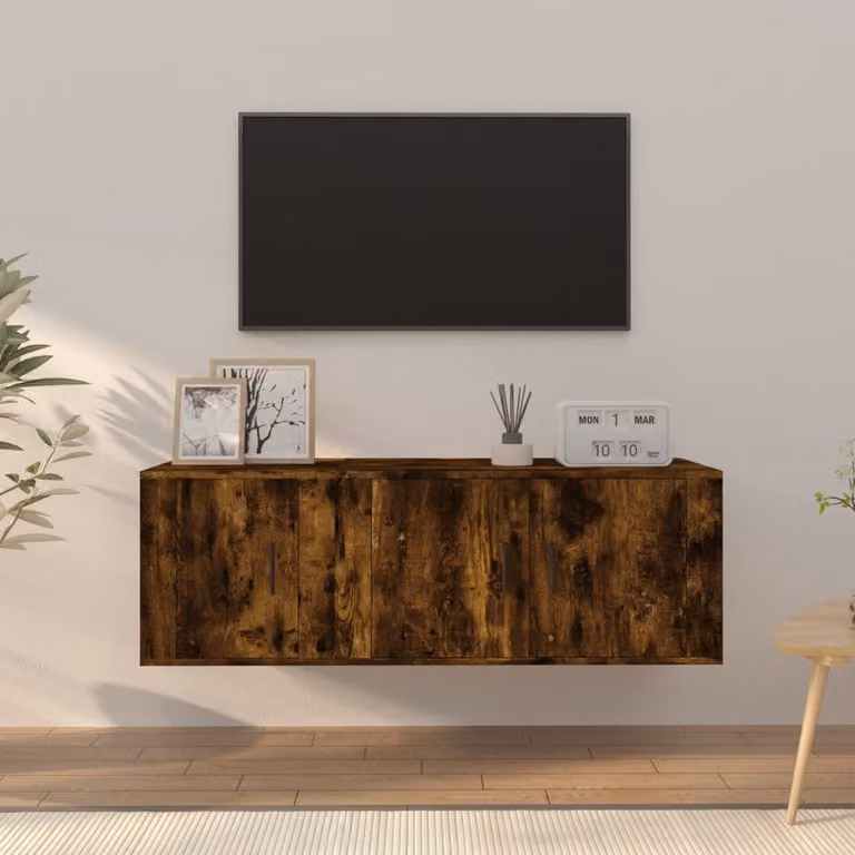 Set di mobili porta TV da parete vidaXL in legno Rovere Fumo, 2 pezzi, marrone opaco