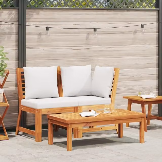 Set da giardino vidaXL in legno di acacia con divano a 2 posti, elemento angolare, tavolino e cuscini beige