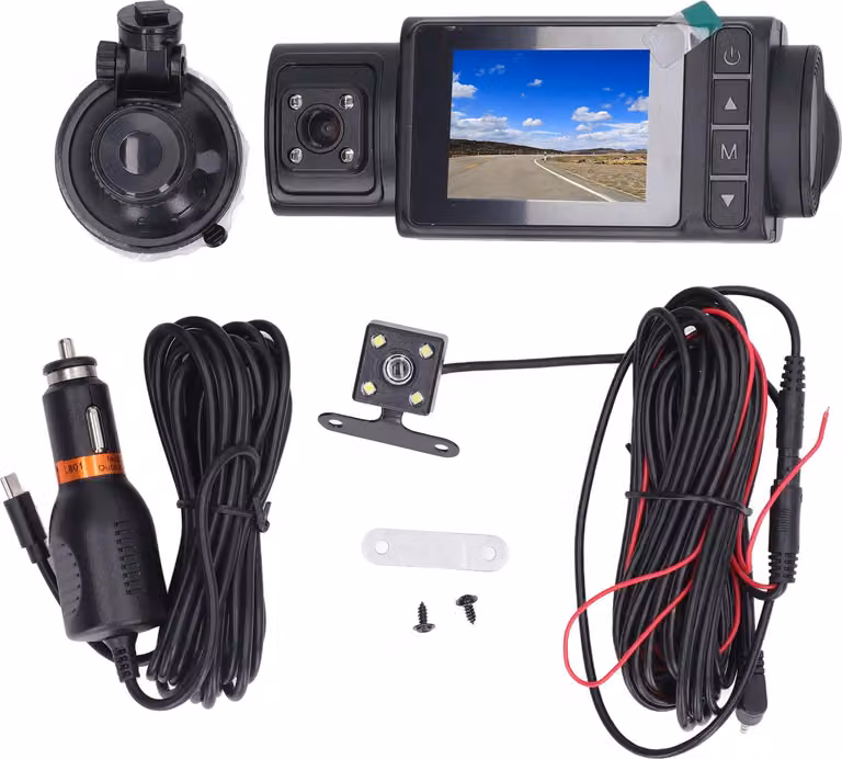 Dashcam per auto, schermo IPS HD da 2 pollici, 3 lenti, ruotabile, 1080P, registrazione in loop, visione notturna, telecamera da cruscotto, registratore, guida, parcheggio