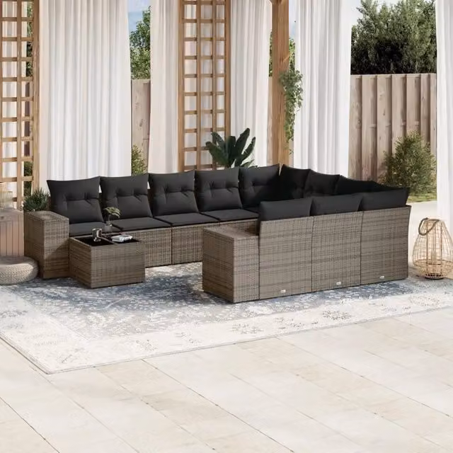 Set Divani da Giardino 11 pz con Cuscini in Polyrattan Grigio 3255467