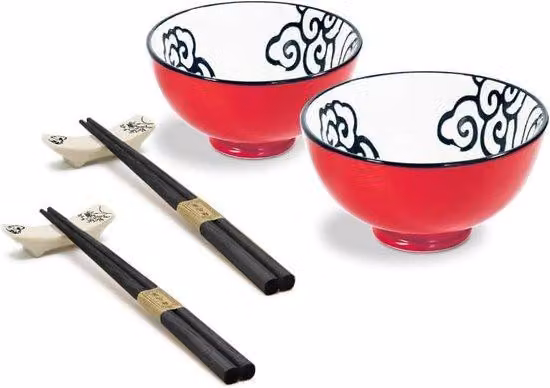 Set di accessori in metallo con bastoncini di legno e supporti (rosso)