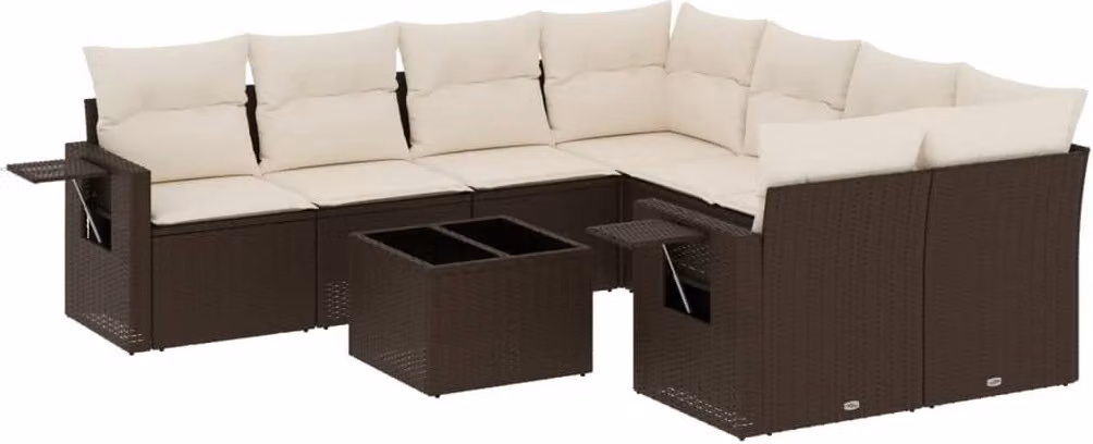 Set Divani da Giardino 9pz con Cuscini Marrone in Polyrattan
