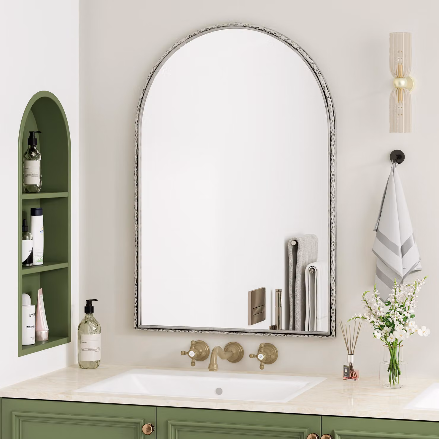 Sweiko specchio ad arco, specchio da parete per il bagno, specchio di vanità o specchio ad arco di decorazione della parete per la camera da letto LivingRoom Entryway, argento