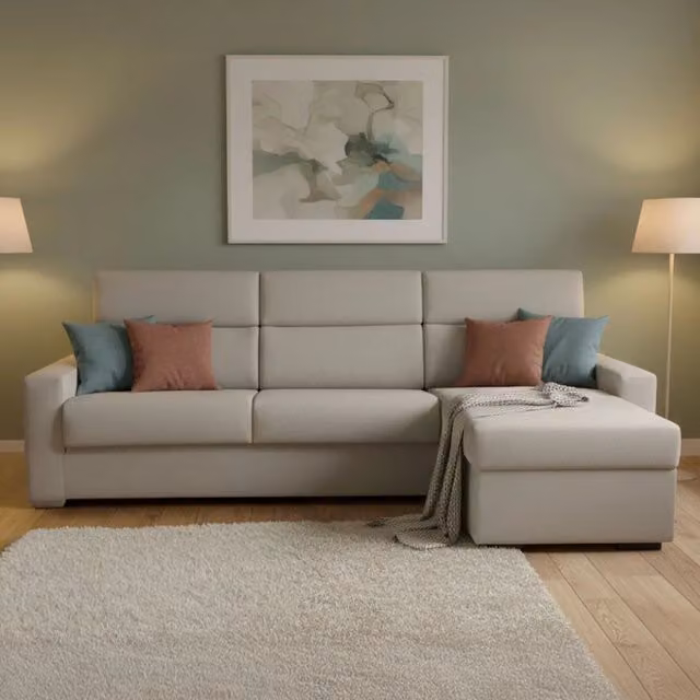 Pusiano Divano Letto con Penisola Sfoderabile Made in Italy DMORA Grigio, L/P/H: 280 x 160 cm – 1