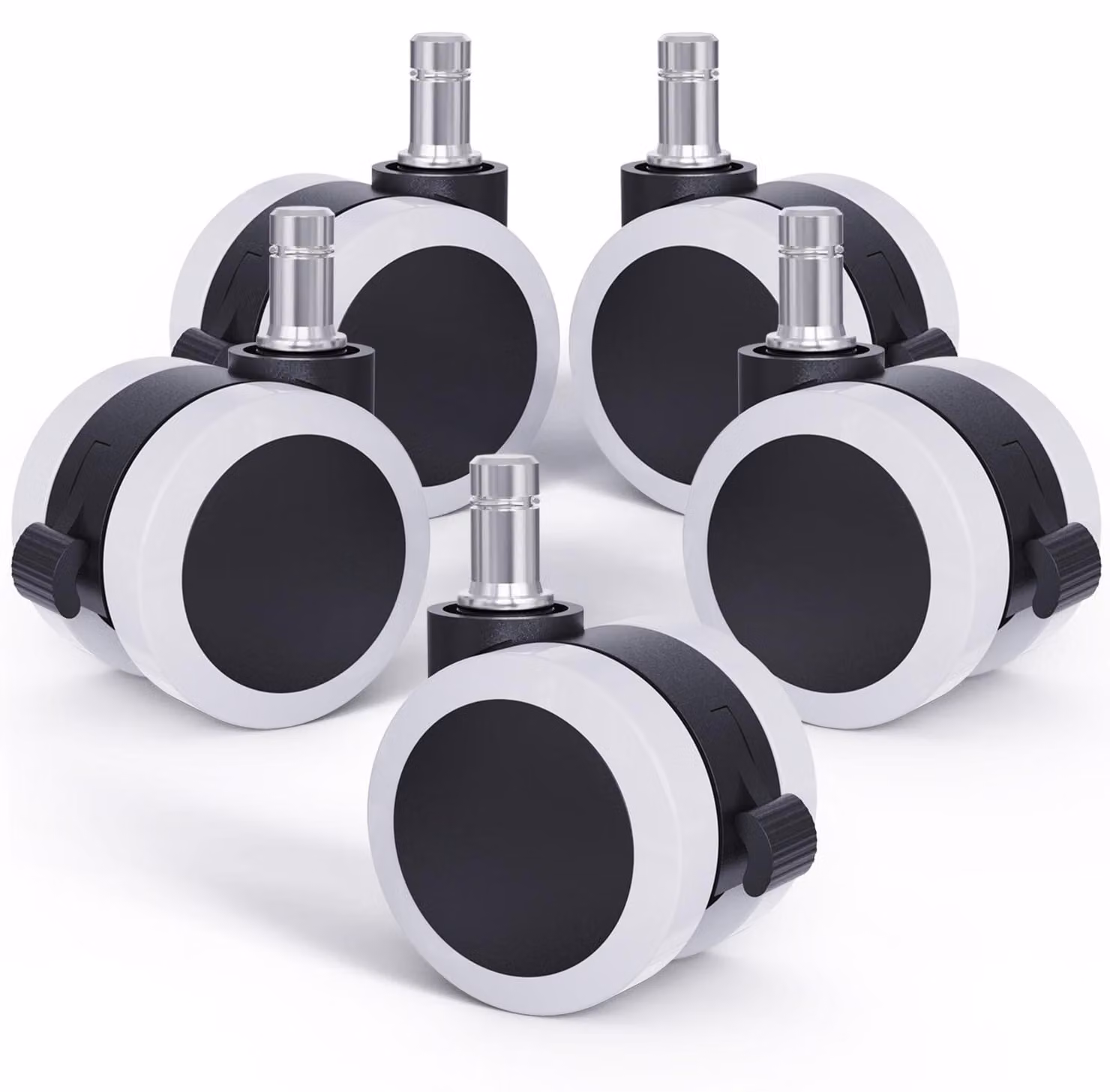Set di 5 ruote girevoli per pavimenti duri, complete di freno