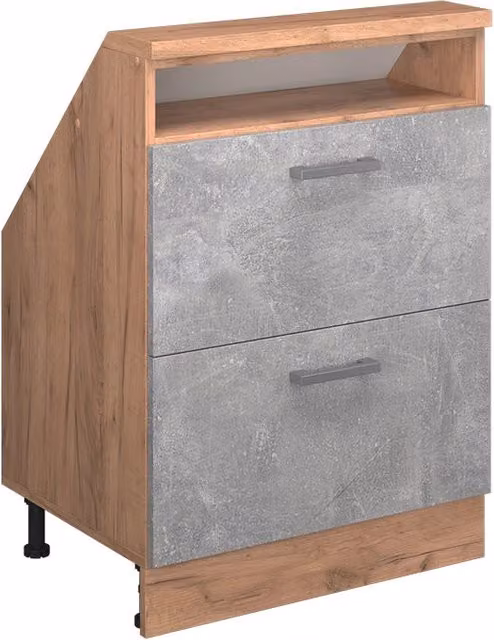Mobile sottotetto Rion Vicco in Calcestruzzo e Rovere dorato con 2 cassetti, L: 60.0 cm, P: 26.6 cm, H: 83.8 cm – 1