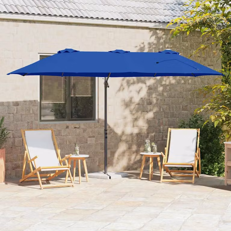 Ombrellone a braccio mobile vidaXL in poliestere e alluminio, Azzurro, L: 372 cm, P: 198 cm, H: 243 cm