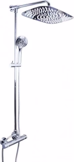 Colonna doccia termostatica a parete in ottone cromato con doccetta H. 111 cm