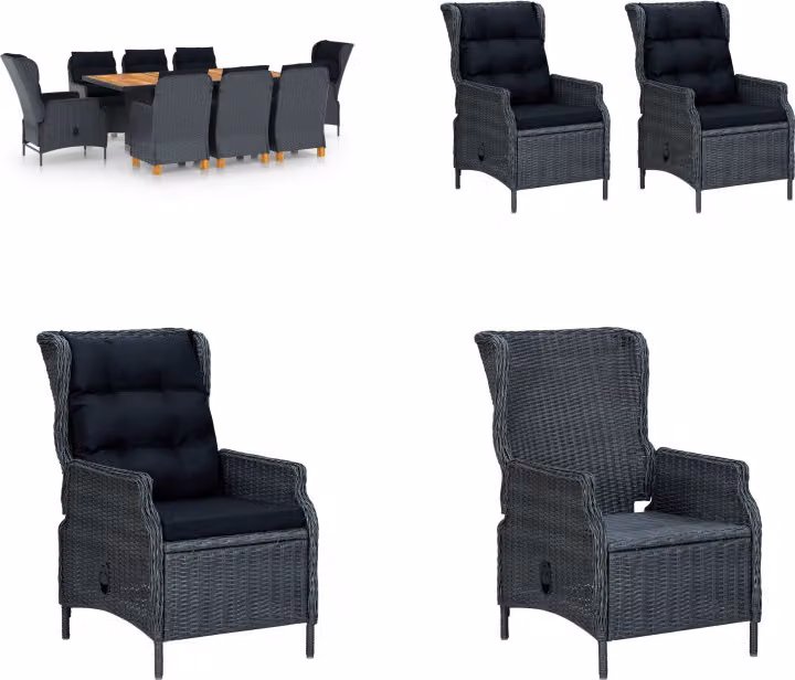 vidaXL Set da pranzo da giardino 9 pezzi con cuscini in poly rattan grigio scuro - Set di mobili da giardino - Set di mobili da giardino - Tavolo e sedia da giardino - Tavoli e sedie da giardino
