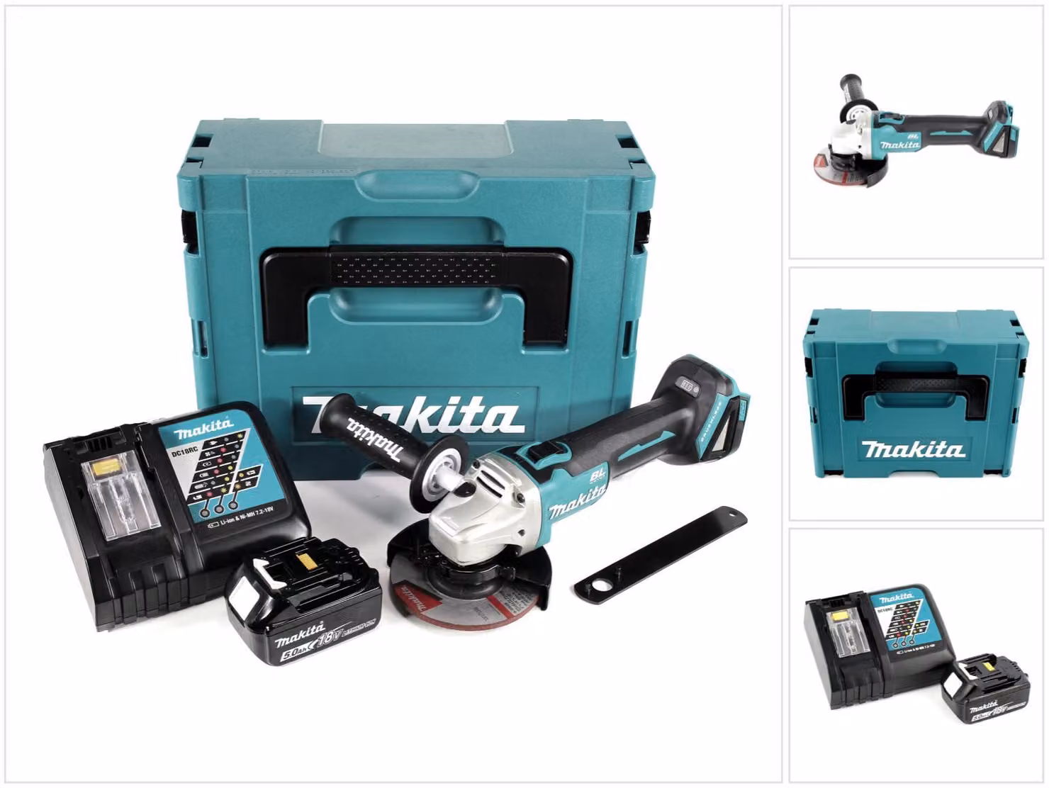 Makita DGA 504 RT1J 18 V Smerigliatrice angolare brushless a batteria 125 mm in valigetta Makpac + 1x Batteria 5,0 Ah + Caricatore