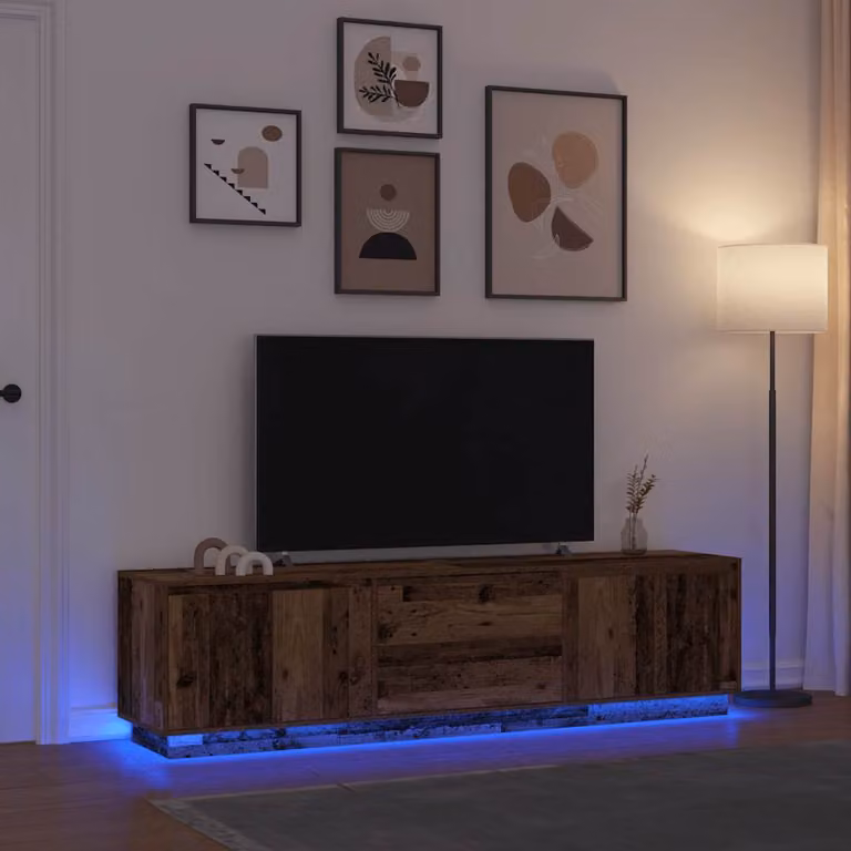 Mobile Porta TV vidaXL in Legno Antico Marrone con Luci LED integrate L: 193,5 cm, P: 41 cm, H: 50 cm